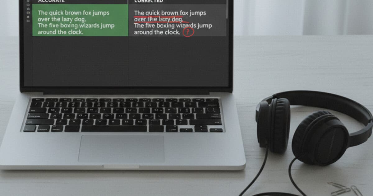 Side-by-side comparison of AI transcription tool accuracy results displayed on a laptop screen