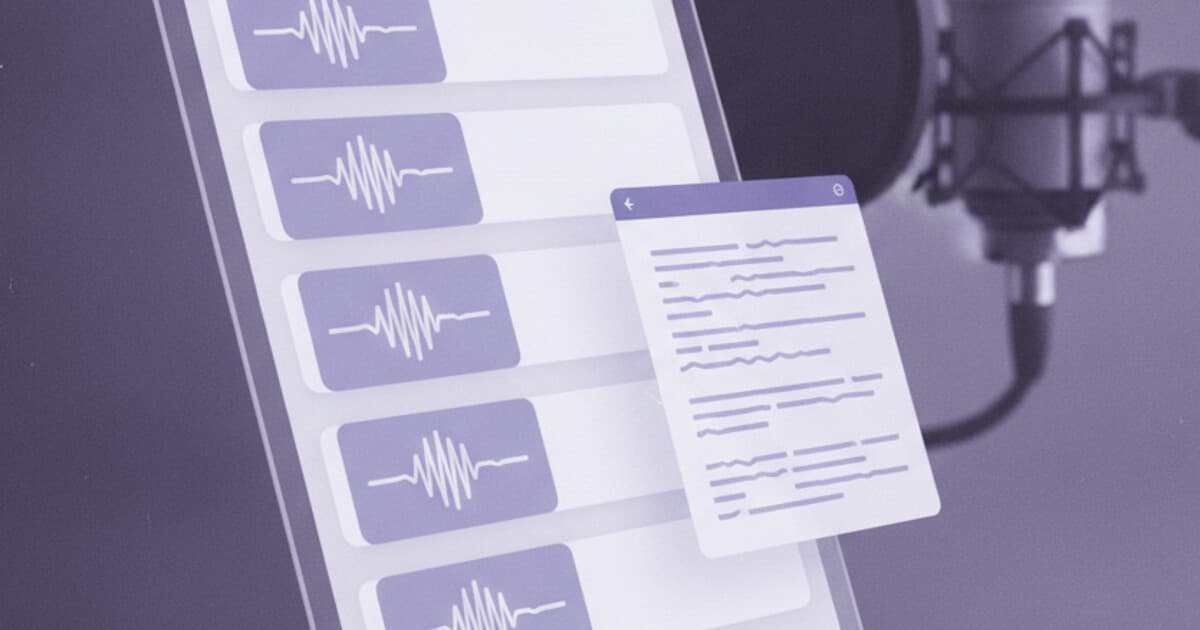 Podchaser podcast discovery platform showing episode page with audio player and transcript text document beside it