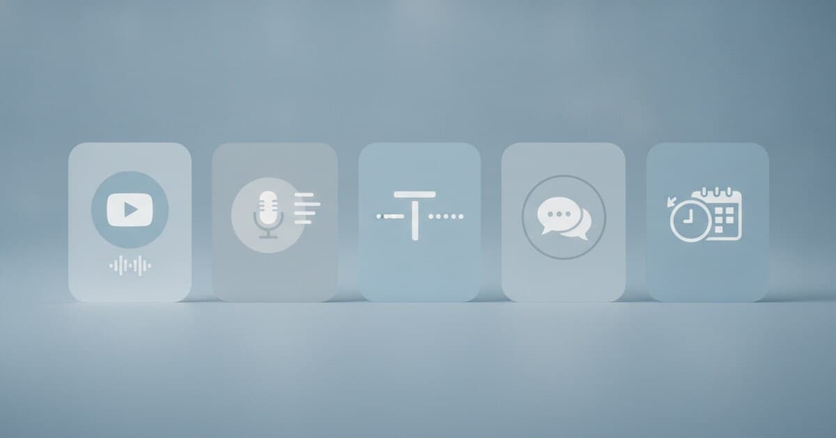 Five transcription tool cards arranged as Tactiq alternatives comparison, including PixScript, Otter.ai, NoteGPT, tl;dv, and Fireflies