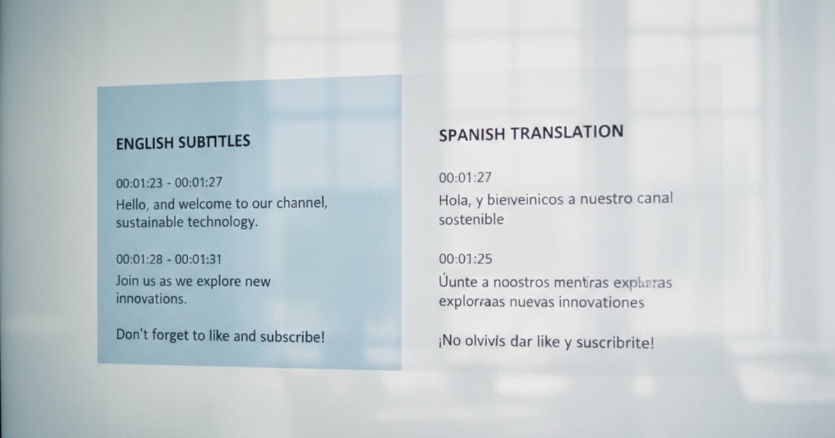 Video subtitle file being translated to another language on a computer screen