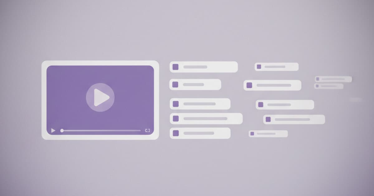 Twitch video player interface transitioning to a timestamped text transcript output