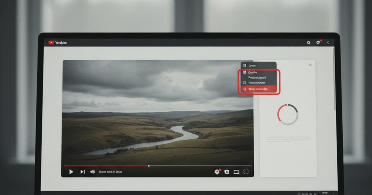 YouTube video player showing the transcript panel with troubleshooting steps