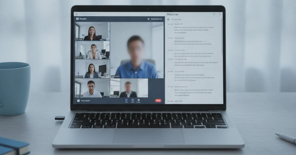 Microsoft Teams recording being uploaded to PixScript with a finished timestamped transcript displayed on screen