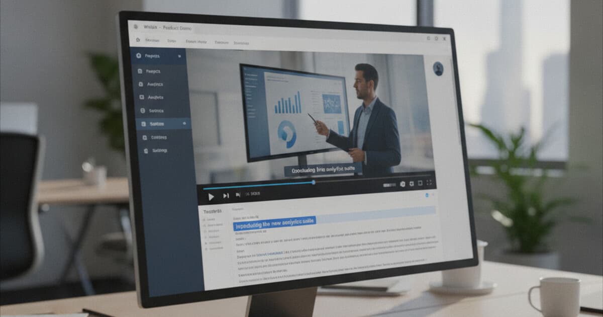 Wistia video hosting dashboard showing a video player with captions enabled and a transcript panel displayed below
